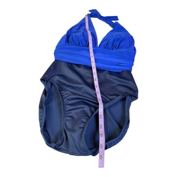 MagicSuit Tummy Control Halter Cinched Waist Colorblock Twilight Blue Size 8 - Picture 7 of 16